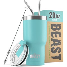Greens Steel Beast 20 oz (550ml) Tumbler Stainless Steel Vacuum Insulated Coffee Cup Double Wall Travel Flask with Splash Proof Lid, 2 Straws & Free Cleaning Brush (20oz, Aquamarine Blue)