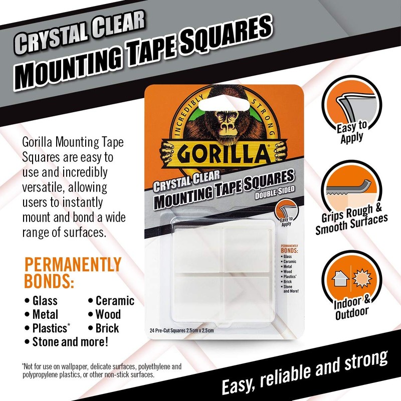 Gorilla Mounting Tape Squares Crystal Clear (1 Pack)
