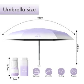 Sykerout Gradient Umbrella, Mini Umbrella, Pocket Umbrella, Compact Umbrella, Mini Foldable Travel Umbrella, Small, UV Umbrella, purple