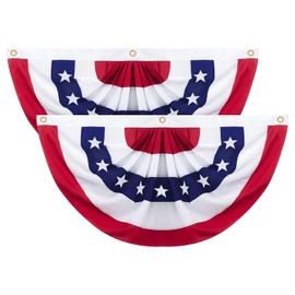 3x6 Ft American Pleated Fan Flag Decoration, Patriotic Half Fan Bunting flag Banner for 4th of July, Memorial Day & Independence Day, Indoor Outdoor Window Garden Fence balcony Porch Yard Decor(2PCS)