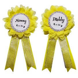 Chicelite Daddy to be & Mommy to be Corsage Pins Kit, Baby Shower Photo Props New Dad Mom Gifts Rosette Button for Gender Reveals Party Celebration, Yellow