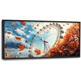 Olivine Large Wall Art, London Eye Pictures Wall Decor, Autumn London Canvas Prints Painting, Framed Artwork for Bathroom Bedroom Living Room Office Home Decoration 60"x30"