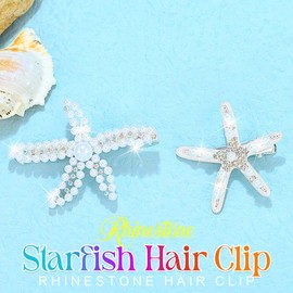 Banatra Starfish Hair Clips Gold Pearl Sea Star Hair Barrettes Mermaid Beach Hair Accessories for Women and Girls (Silver)