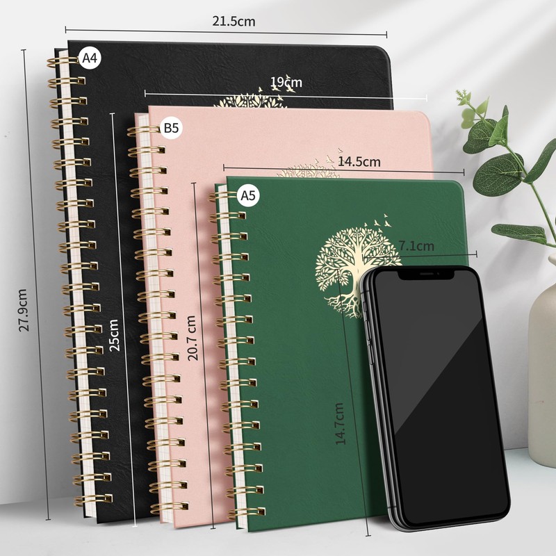 RETTACY Graph Paper A5 Notebook-Grid Notebook Leather Hardcover,Spiral Bound Notepad