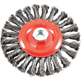 Forney 72758 Wire Wheel Brush, Twist Knot with 5/8-Inch-11 Threaded Arbor, 6-Inch-by-.020-Inch, Color May Vary