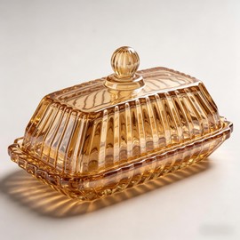 Champagne Glass Butter Dish with Lid - Elegant Ribbed Butter Holder for Countertop & Refrigerator, Fits Standard East/West Coast Butter, Stylish Kitchen Storage Container