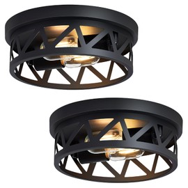 DPXEKQ Black Flush Mount Ceiling Light Fixture,2-Light Hallway Light Fixtures Ceiling,Light Fixtures Ceiling Mount for Hall,Kitchen,Farmhouse (2 Pack)