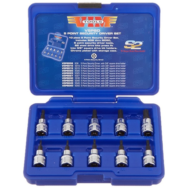 Vim Products VIMV5PSD 10 Piece - 0.375 Inch Drive - 5 Point Security Driver Set