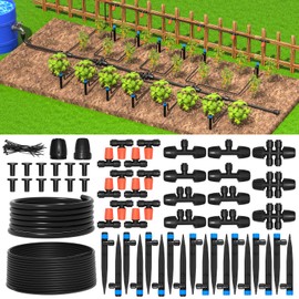 MIXC Greenhouse Micro Drip Irrigation Kit Automatic Irrigation System Patio Misting Plant Watering System with 1/4 inch 1/2 inch Irrigation Tubing Hose Adjustable Nozzle Emitters Barbed Fittings