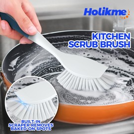 Holikme 4 Pack Dish Brush with Handle for Cleaning, Crevice Cleaning Brush, Multifunctional Household Kitchen Scrub Brush for Dish, Pot, Pan, Kitchen Sink, Windowsill (Turquoise)