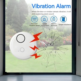 Lancoon 4 Pack Vibration Alarm 5 Sensitivity Levels 130dB Siren Adjustable Sound Security Sensor Slim Glass Break Burglar for Windows Doors Safes No Drilling