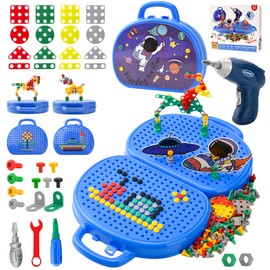 DAOUZL Montessori Toy Box with Drill, Magic Montessori Toy Box, Mosaic Puzzle Toy Drill Screw Tool Set, Montessori Toy from 3 Years (C)