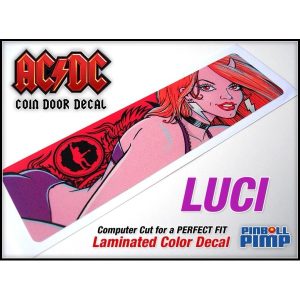 Stern AC/DC "LUCI" Pinball Machine Custom Coin Door Decal -