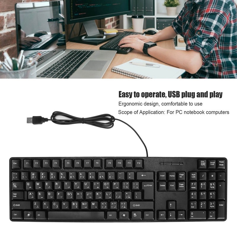Computer Keyboards Ergonomic Design Durable USB Wired Arabic English Mechanical