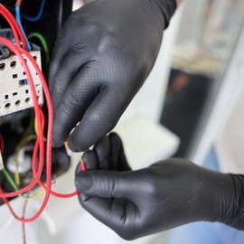 TG TOUGH GLOVE BOA Gripz (M) Nitrile Gloves (Pack Of 50) | Strong Black Disposable Gloves | Diamond Textured | Powder & Latex Free Strong Midweight Mechanic Industrial Glove