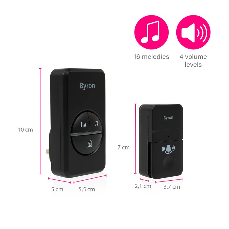 Byron DBY-23452BS Wireless Doorbell Set - Kinetic Energy - Black