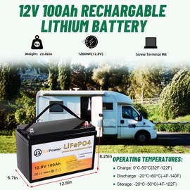 12V Lithium Battery-100Ah Lithium Phosphate Iron LiFePO4 Deep Cycle Battery,100A BMS,4000+ Cycles,Perfect for RV,Trolling Motor,Home Storage,Solar Power System and Outdoor Camping