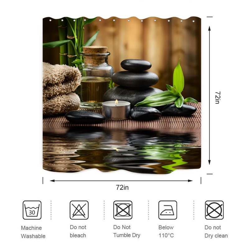 ZXMBF Zen Spa Shower Curtain Basalt Stones Herbal Oil Scent