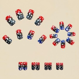 Independence Day Press on Nails Medium Square Fake Nails with Star Design 4th of July Glitter Red Blue False Nails For Woman 24Pcs
