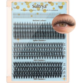 Sultrya Eyelash Extensions Lash Clusters Natural Mixed Individual False Eyelashes Multi-types Bottom Lashes Spike 20D 30D Clusters with 10-16mm Multiple Lengths Wispy Look Light Volume for Self Use