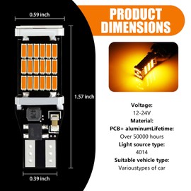gunroil 4 Pack T15 Car LED Turn Signal Light, High Brightness Canbus Decoded Stepless Automotive Brake Light, Universal 4014 45SMD Canbus Vehicle Reversing Light Accessories (Yellow)