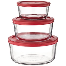 Anchor Hocking Classic Glass Food Storage Containers with Lids, Red, 6-Piece Set, Model Number: