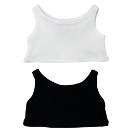 niannyyhouse 10cm Plush Doll Clothes Solid Color Vest Sleeveless T-Shirt Doll Dress Up (White+Black, 10cm)