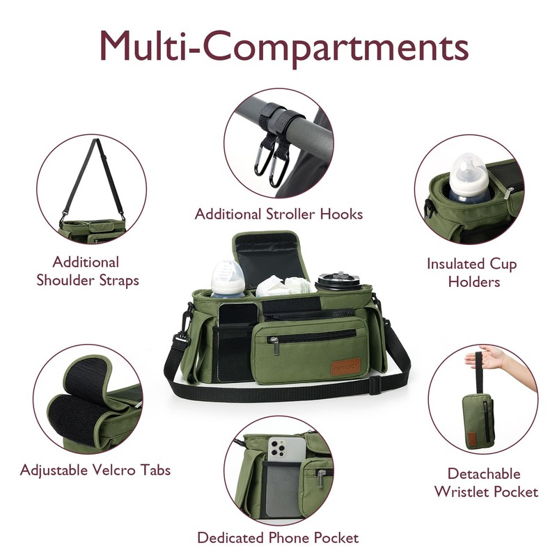 Momcozy Universal Baby Stroller Organizer, 2 Insulated Cup Holder, Detachable