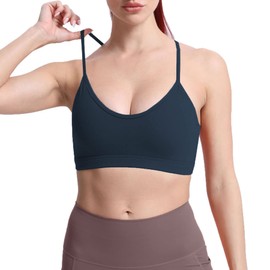 Aoxjox Sostén deportivo para mujer, sin espalda, acolchado, para entrenamiento, gimnasio, yoga, playera corta, Azul (Arándano), XXL
