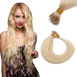 Silk-co Nano Hair Extensions 1g 100% Real Remy Human Hair Nano Ring Pre Bonded Nano Tip Nano Beads Hair Bondings #613 Bleach Blonde, 22 Inch (Pack of 50)