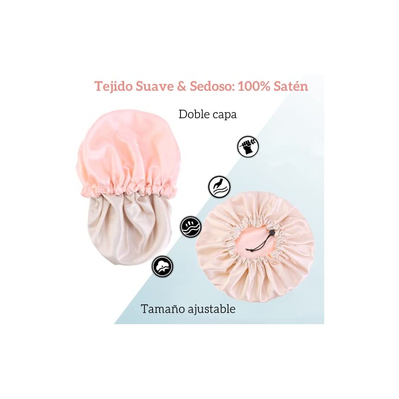 Gorro de Seda para Dormir Ajustable 3 Piezas, Gorro para