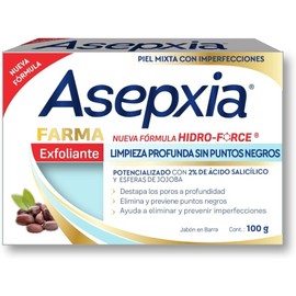 ASEPXIA Farma Exfoliante Jabón en Barra, Limpieza profunda sin puntos negros, destapa poros y elimina puntos negros, Para piel mixta con imperfecciones, Barra de 100g