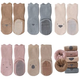 FedMois 5 Pairs Baby Kids Cozy Warm Winter Socks Anti-slip Infant Toddler Thermal Crew Socks, animals, 0-1 Year