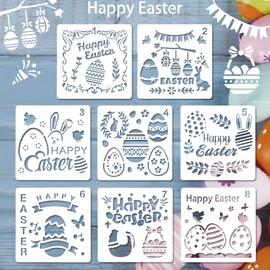 BUZIFU Easter Stencils Templates, 8 Pcs Plastic Drawing Painting Stencils Template Sets Easter Decorations Stencils Egg Rabbit Stencil Happy Easter Stencil for Painting, Craft Cards, Home Decor