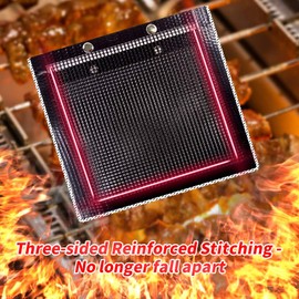 YBB 2 Pcs BBQ Grill Mesh Bag with 2 Pcs Silicone Brush, Non-Stick Large BBQ Baked Grilling PTFE Bag Heat-Resistant Reusable Easy to Clean Mesh Backing Bag for Outdoor Picnic Cooking Barbecue