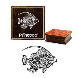 Printtoo Scrap-Booking Fish Pattern Wooden Rubber Stamp Crafting Square Stamps-3 x 3 Inches