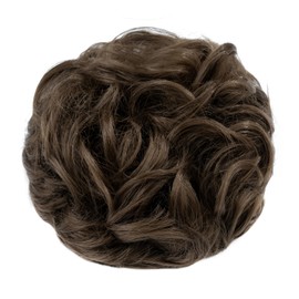 TESS Hairpiece with Elastic Band, 55 g, Curly Hair Scrunchie with Hair, Ash Brown, Large Bun Hairpiece, Synthetic Hair Extension for Women and Girls