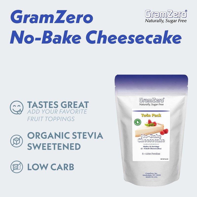 GramZero No-Bake Cheesecake Mix, Makes 2 Cheesecakes, Low Calorie, Stevia