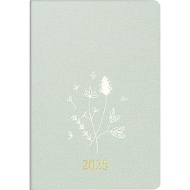 rido/idé Pocket Diary Model Partner/Industrie I (2025) "Wild Flowers", 2 Pages = 1 Week, A7, 224 Pages, Linen Cover Trendy, Flexible, Mint