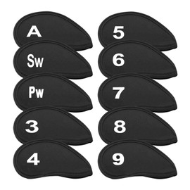Club Protection Headcover Golf Club Heads Protector Golf Club Iron Head Covers Golf Iron Head Covers with Numbers Letters for Golf Clubs Almost All Sizes Used Pack of 10 Black