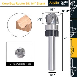 Core Box Template Router Bit 1/4" Shank, Carbide Head Round Nose Router Bits, 1/4" Radius, 1/2" Cutting Diameter, 3/8" Cutting Length, 3-Flute Woodworking Milling Cutters, Rounded Profile
