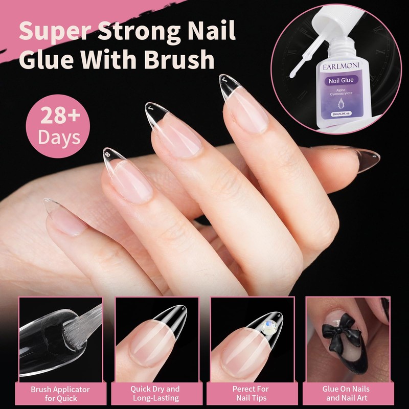 EARLMONI Short Almond Nail Tips - Soft Gel Full Cover