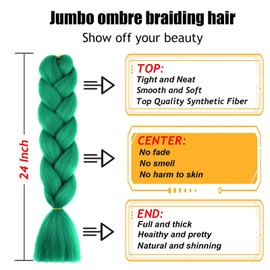 TENGSHUO FLY 6 Packs 24 Inch Braiding Hair Ombre Jumbo Braiding Hair for Women Extensions 24 Inch Kanekalon Heat Resistance Synthetic Hair for Braiding (24 Inch (Pack of 6), Green)