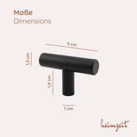 heimzeit Cabinet Knobs Bar for Doors, Drawers and Dressers Made of High-Quality Stainless Steel [Pack of 12] T-shaped, Colour: Black, Stylish Design, Furniture Knobs with Single Hole Handle and Screws