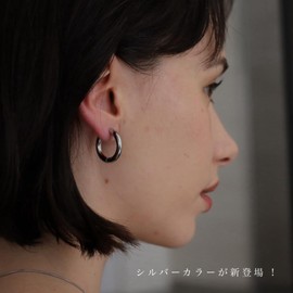 AJIRO ACCESSORY P064 Surgical Stainless Steel Gold Hoop Catchless Stainless Steel Earrings Gift Present Simple Office Casual, Silver Stainless Steel