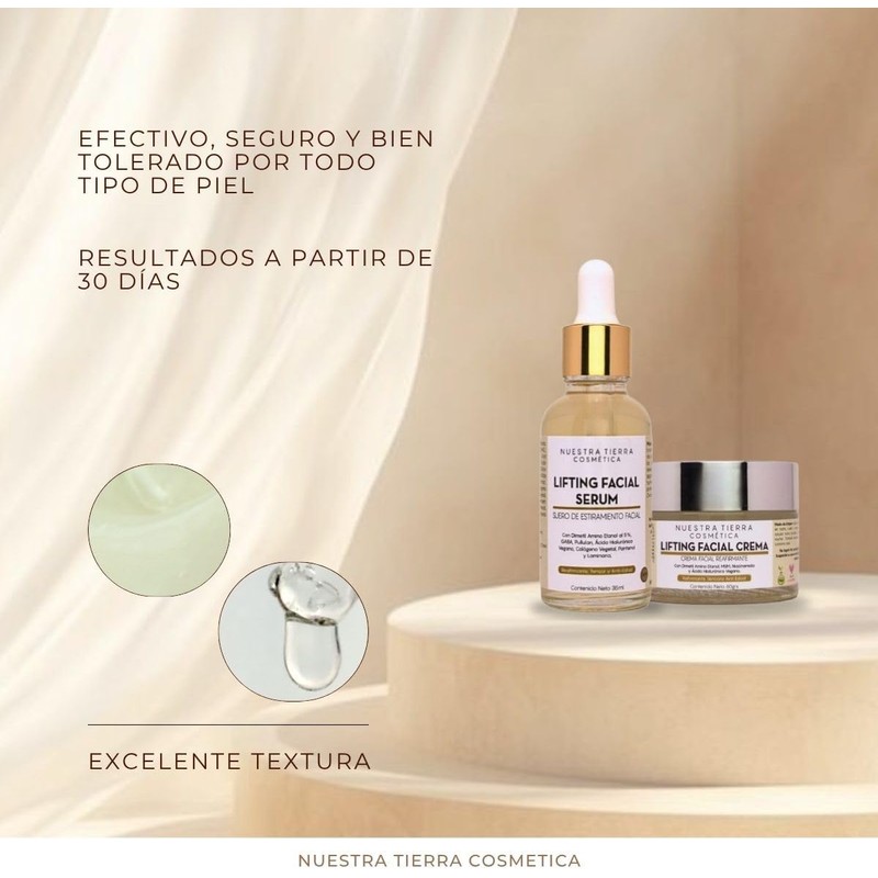 Nuestra Tierra Cosmetica Kit Lifting Facial, Suero Reafirmante, Crema Facial,