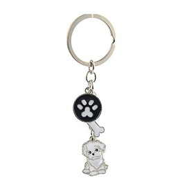 BbearT Dog Keychain, Cute Bichon Frise Keyring, Small Metal Keyfob Key tags, White, Unisex
