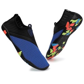 TEOKJ - Zapatos de agua de secado rápido, descalzos, yoga, agua, agua, deporte, piscina, natación, surf, conducción, para mujeres y hombres, Negro/Azul, 11.5 Women/10.5 Men