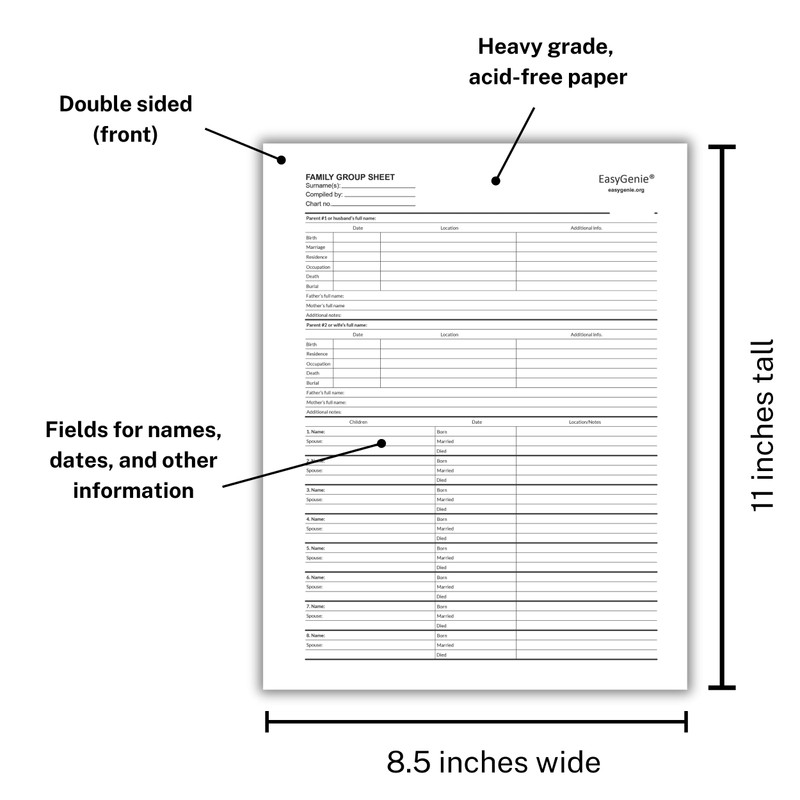 Blank Two-Sided Family Group Sheets for Genealogy (40) | Professional