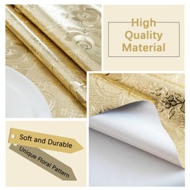 Gold Jacquard Tablecloth, FHDUSRYO PVC Floral Pattern Round Table Cloth, Waterproof Wipeable Magnolia Table Cover, Oil-Proof Table Protector for Kitchen, Dinning Room, Party (55”x55”)